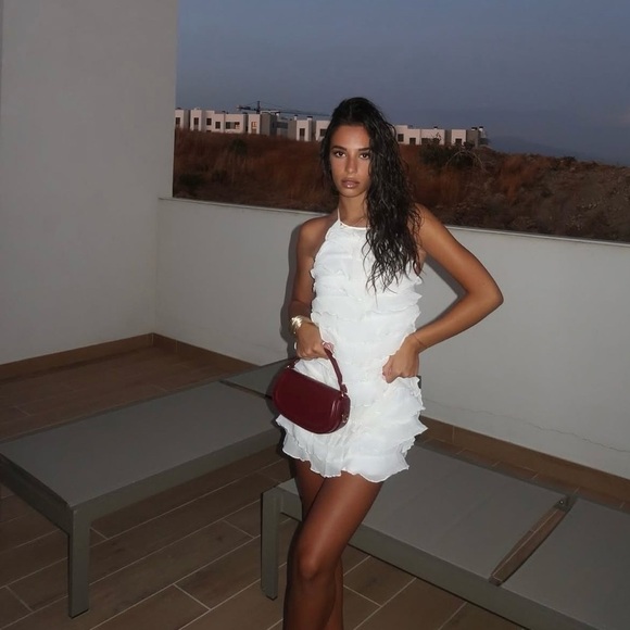 Zara Dresses & Skirts - Zara ivory ecru mini dress halter ruffle Bohemian summer vacation evening